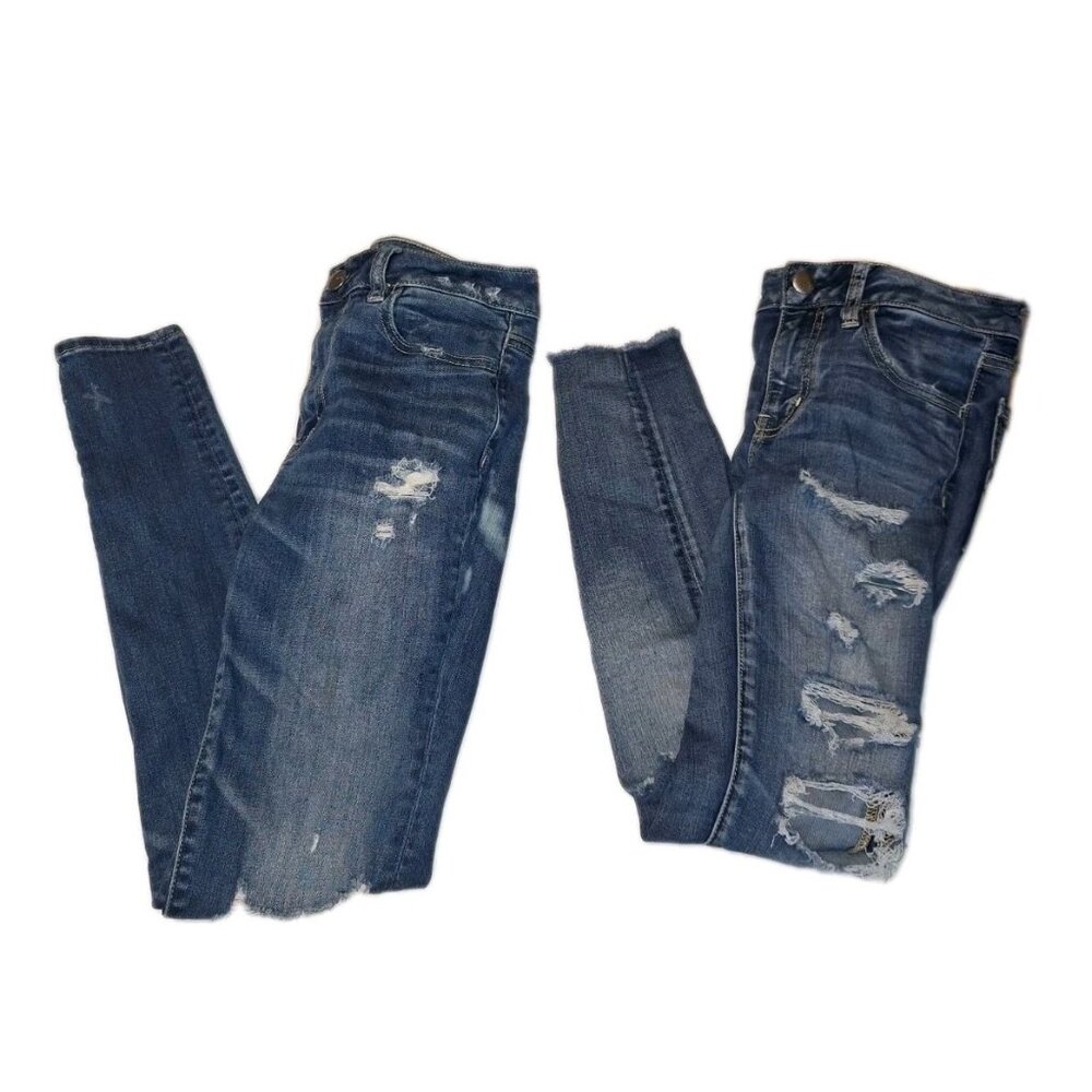 American Eagle Womens Size 2 Blue Super Stretch AEO Denim X 26x28 LOT Of TWO
